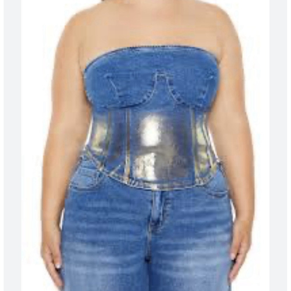 FOREVER 21 CORSETS Women Blue & Gold Sz 0X - Picture 1 of 13